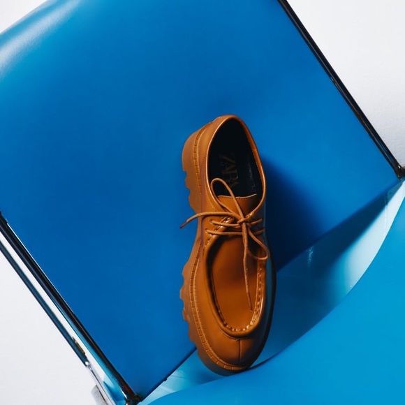 Zara Brown Flat Platform Leather Loafers - Picture 4 of 10